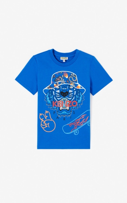 Kenzo Kids Cali Party' Tiger T-shirt. Royal Blue